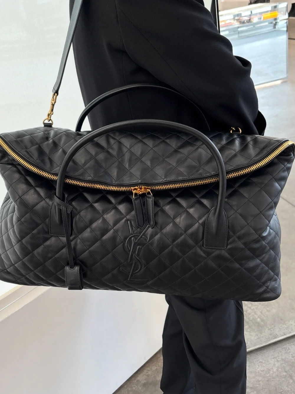 Saint Laurent YSL monogram ES giant Black Quilted Leather travel bag made Italy